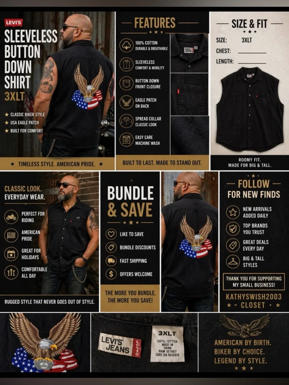 Levi’s Black Sleeveless Button Down 3XLT Shirt